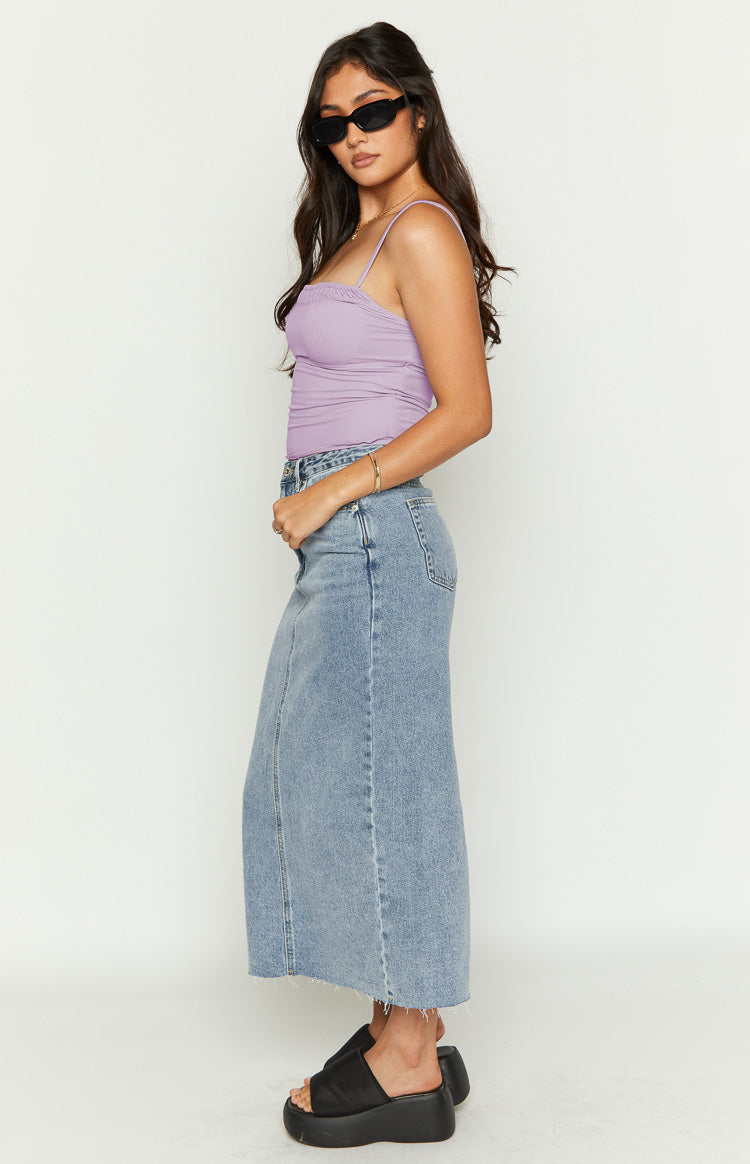 Isla Blue Denim Midi Skirt – Beginning Boutique