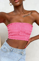 Kyra Pink Linen Blend Crop Top Image