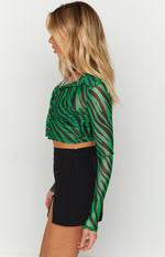 Lilliana Green Print Mesh Shirt Image