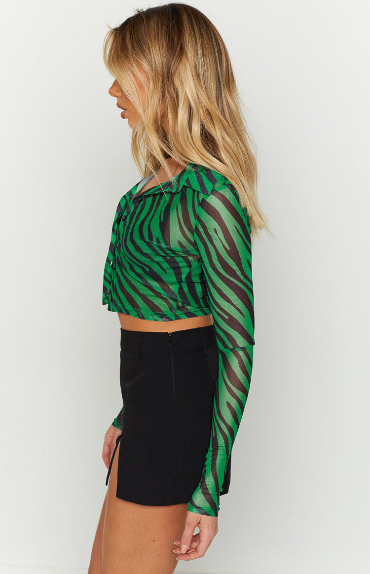 Lilliana Green Print Mesh Shirt Image