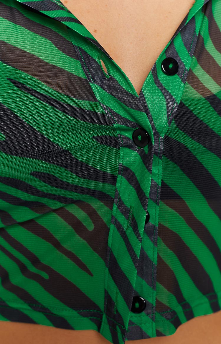 Lilliana Green Print Mesh Shirt Image