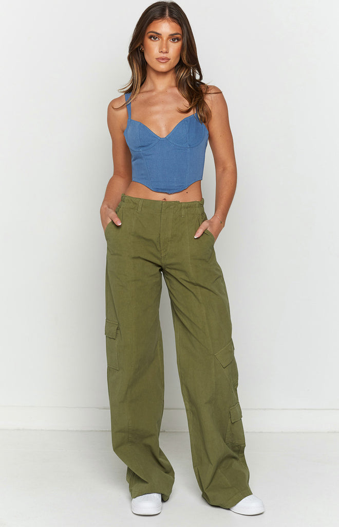 Millie Khaki Low Rise Cargo Trousers – Beginning Boutique
