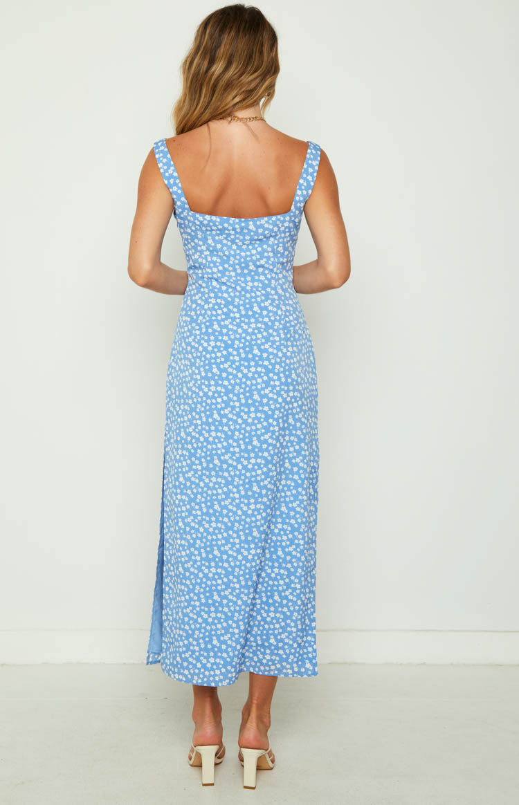 Nataliah Blue Floral Midi Dress – Beginning Boutique