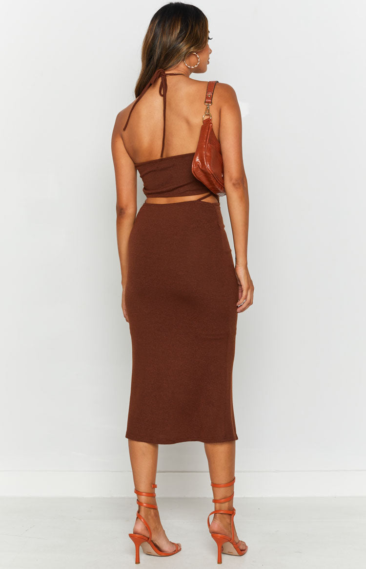 Quanah Cut Out Midi Dress Brown Image