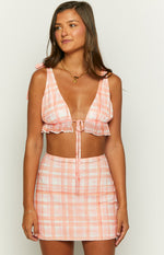 Rachel Orange Check Print Mini Skirt Image