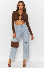 Serena Crop Top Brown – Beginning Boutique