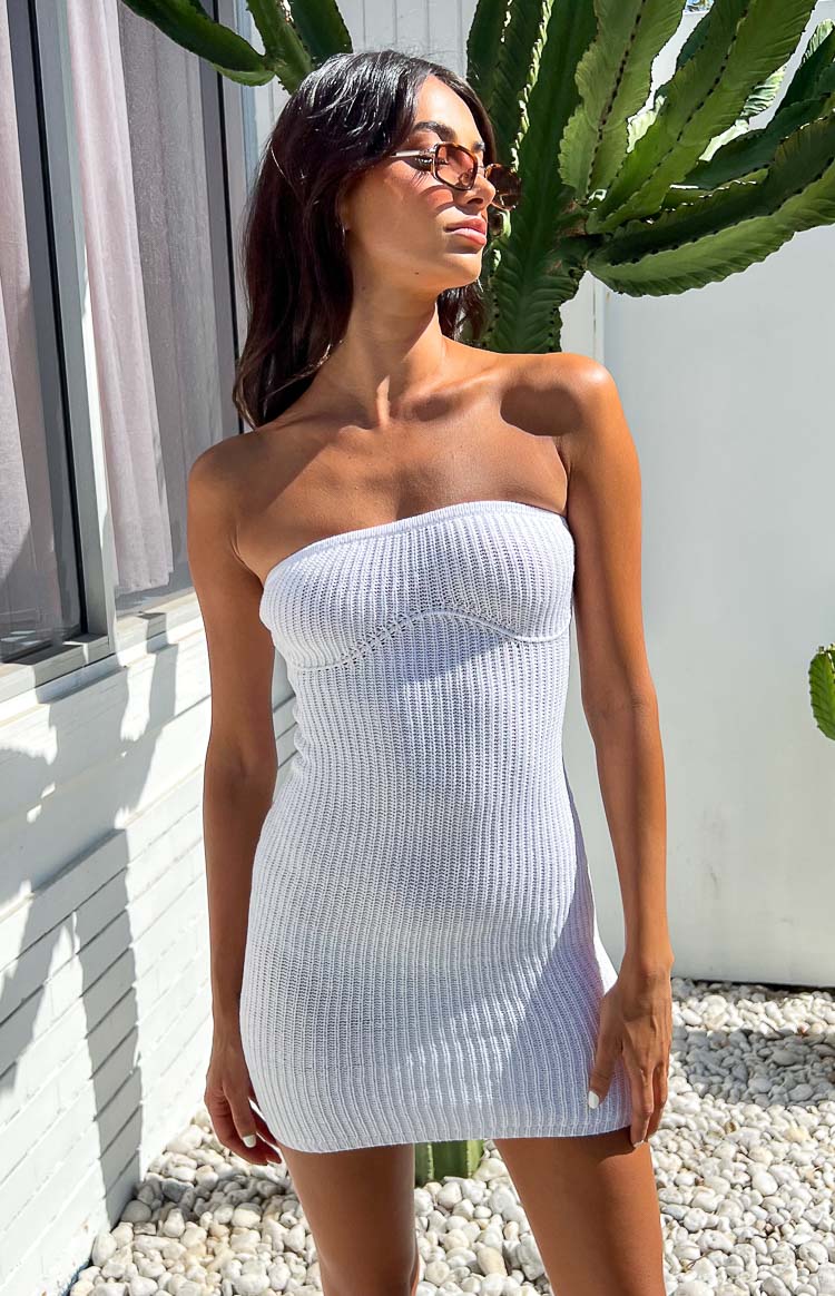 Tasnia White Mini Knit Strapless Dress Image