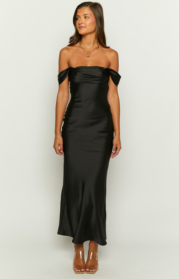Ella Black Off Shoulder Formal Maxi Dress – Beginning Boutique