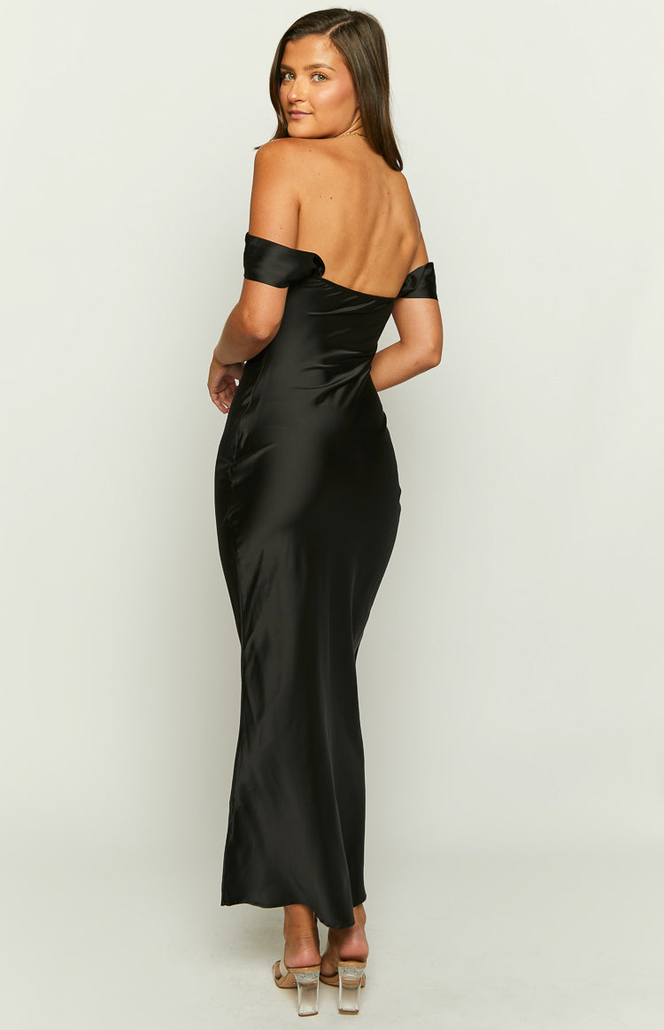 Shop Formal Dress - Ella Black Off Shoulder Formal Maxi Dress third image