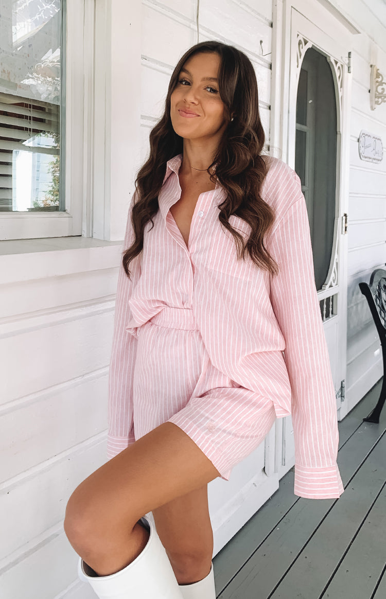 The Sarah Shirt Pink Pinstripe – Beginning Boutique